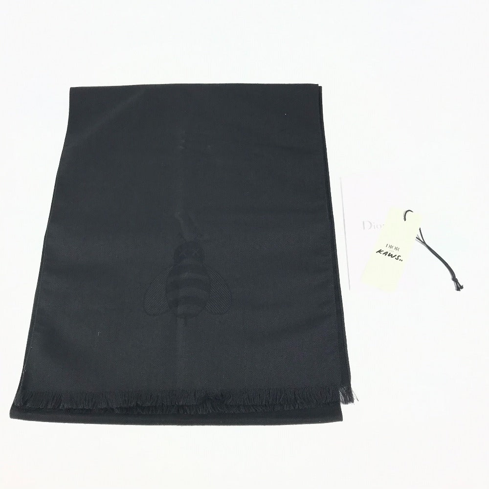 Dior KAWS collaboration KAWS bee design shawl fringe scarf wool women's black