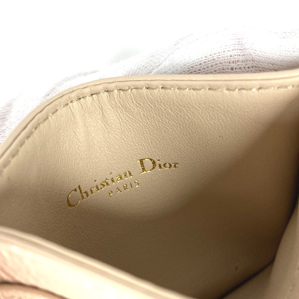 Dior Cannage CARO Business Card Case, Pass Case, Card Case, Leather, Women's, Beige