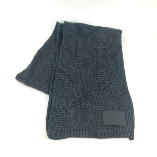 LOUIS VUITTON Damier Wool Scarf, Men's, Gray, Leather Tag