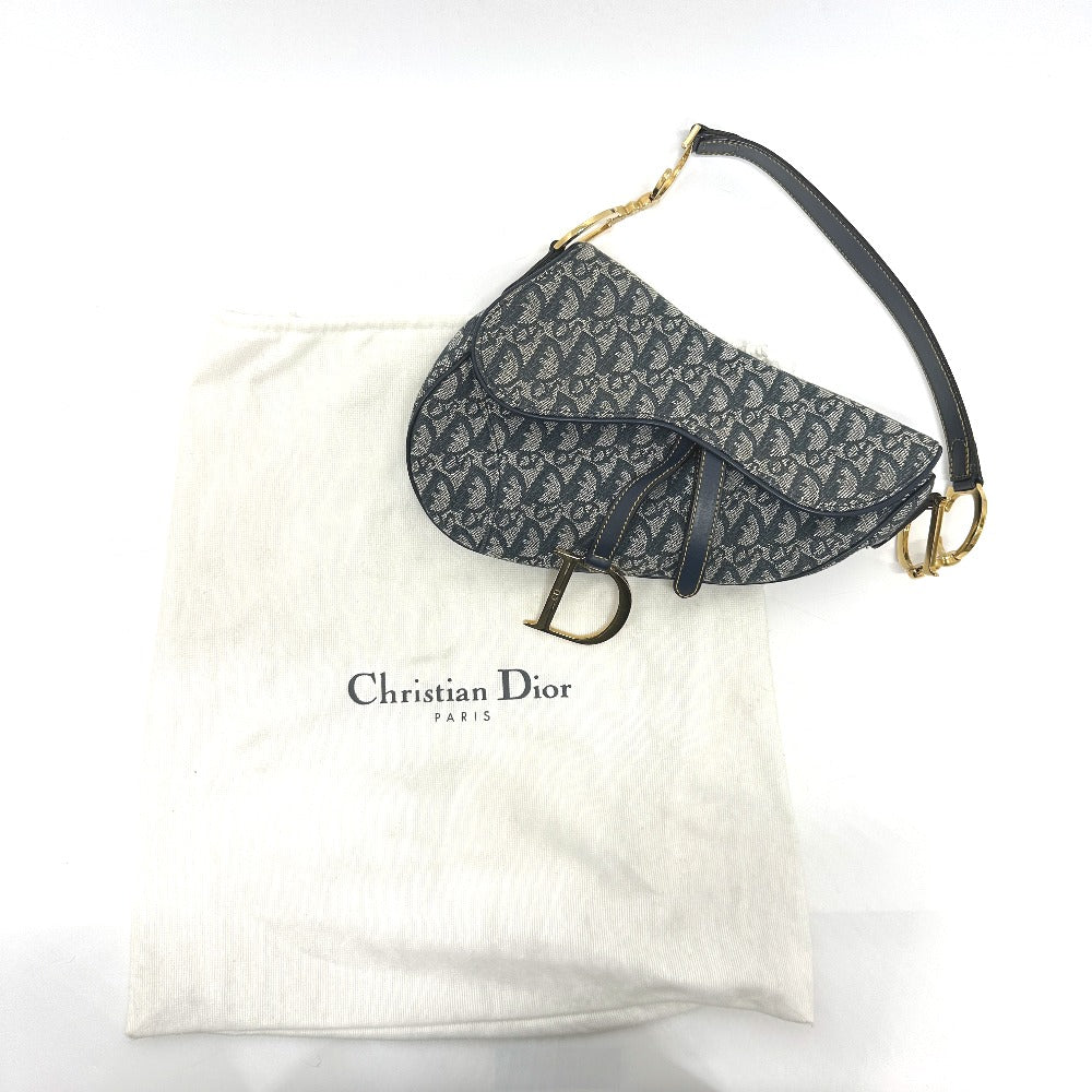 Christian Dior トロッター オブリーク サドルバッグ カバン 肩掛け ショルダーバッグ キャンバス/レザー レディース ネイビー