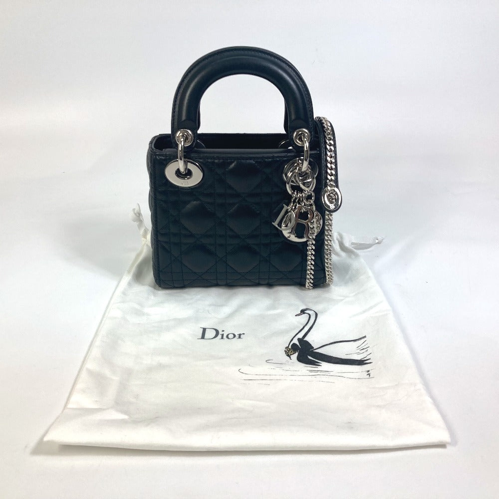Dior レディディオール Ladydior カナージュ ミニ カバン 2WAYバッグ ハンドバッグ ショルダーバッグ レザー レディース ブラック