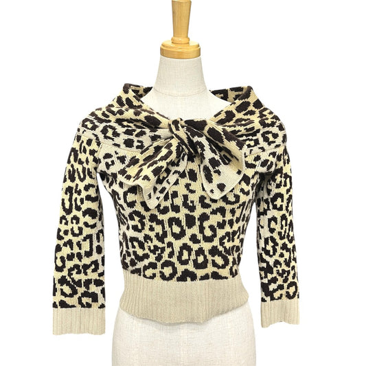 Christian Dior 154S02AM006 Leopard Print Ribbon Cashmere Sweater for Women, Brown