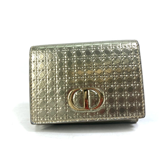 Dior CD Logo Compact Wallet, Tri-fold Leather, Women's, Gold