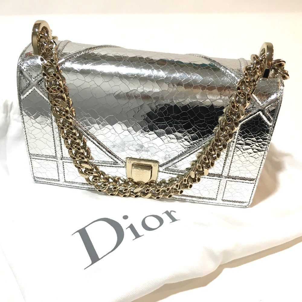 Dior Small Flap Bag, DIORAMA Chain Shoulder Bag, Leather, Silver, Women's