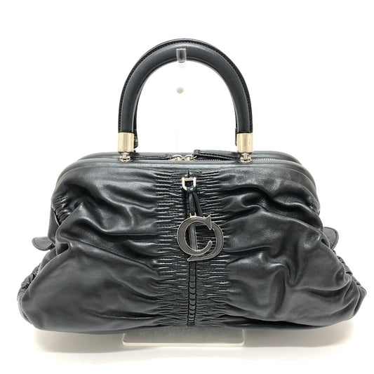 Dior カレーニナ CDロゴ カバン ロゴチャーム ギャザー ハンドバッグ レザー レディース ブラック