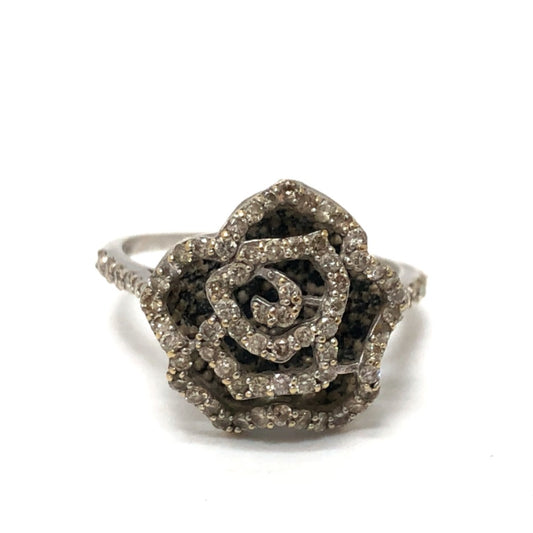 Jewelry Camellia Design Rose D0.44ct D0.50ct Ring, 18K White Gold, Women's Silver