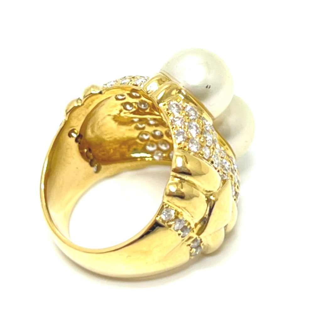 Jewelry K18 Two Pearl D1.46ct Diamond Ring K18YG Women's Gold