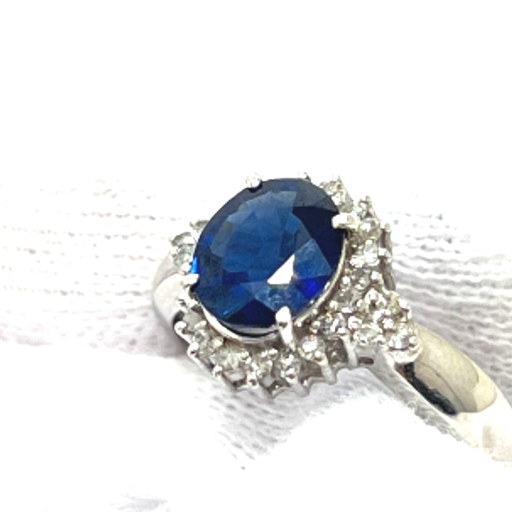 Jewelry Pt900 S1.50ct D0.20ct Sapphire Ring, Pt900 Women's Silver