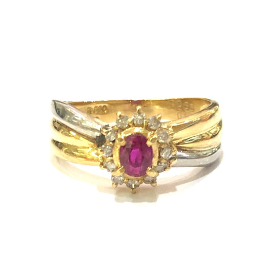 Jewelry K18×Pt900 R0.33ct D0.15ct Ruby and Diamond Accessory Ring K18/Pt900 Women's Gold
