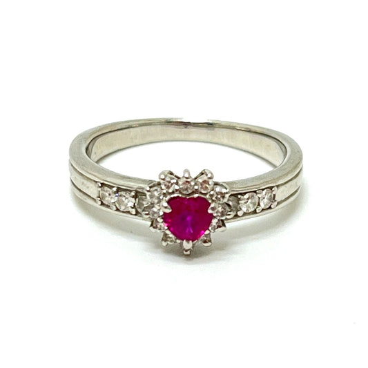 Jewelry Pt900 R0.30ct D0.24ct Ruby Heart Diamond Accessory Ring Pt900 Women's Silver