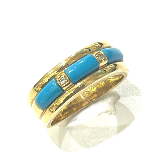 Jewelry K18 Turquoise D0.02ct Accessories Colored Stone Jewelry Ring K18 Women's Gold