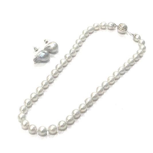 jewelry K18 Gold Setting Baroque Pearl Necklace 9mm-0.4" SV925 Pierce Set Necklace Pearl / K18 Silver Used