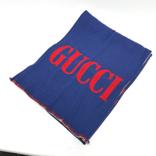 GUCCI 525559 Logo Apparel Scarf Stole Shawl Two-Tone Wool Scarf Women's Blue