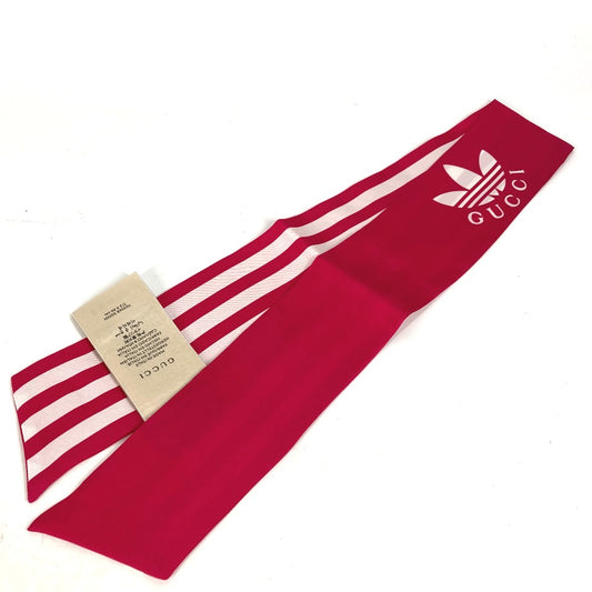 GUCCI 703568 Bandeau Scarf, Adidas Collaboration Neck Bow with Three Stripes, Silk, Women's, Pink
