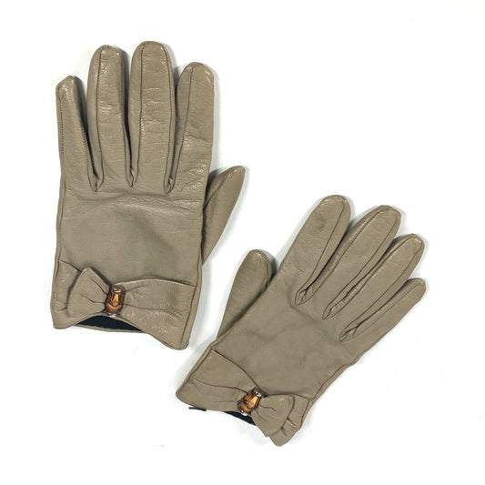 GUCCI Ribbon Wood and Bamboo Gloves, Leather, Women's, Beige