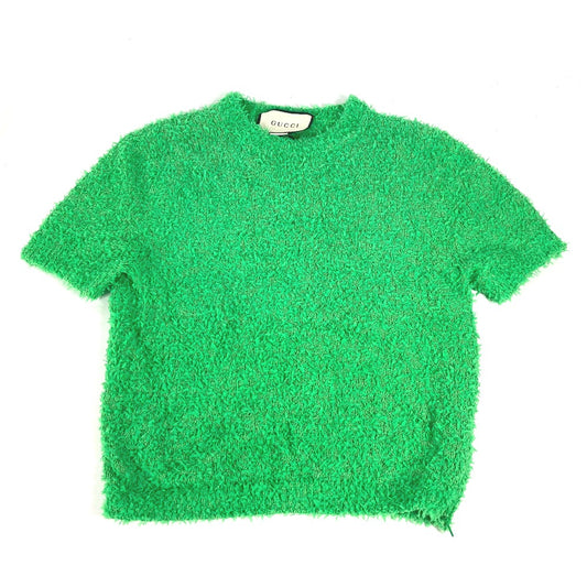GUCCI GG Logo Apparel Top, Short Sleeve T-Shirt with Zipper, Cotton, Women's, Green