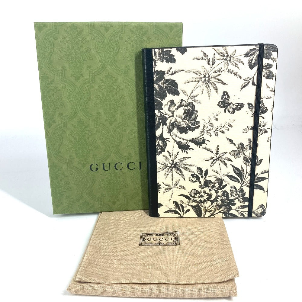 GUCCI 661731 Herbarium Large Notepad, Stationery, Notebook, Leather, Unisex, Black
