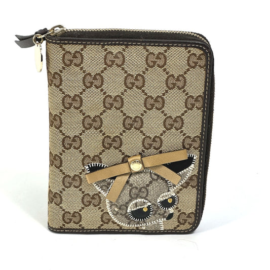 GUCCI 233152 GG Gutchori Chihuahua Stationery Round Zipper Notebook Cover in GG Canvas/Leather, Brown