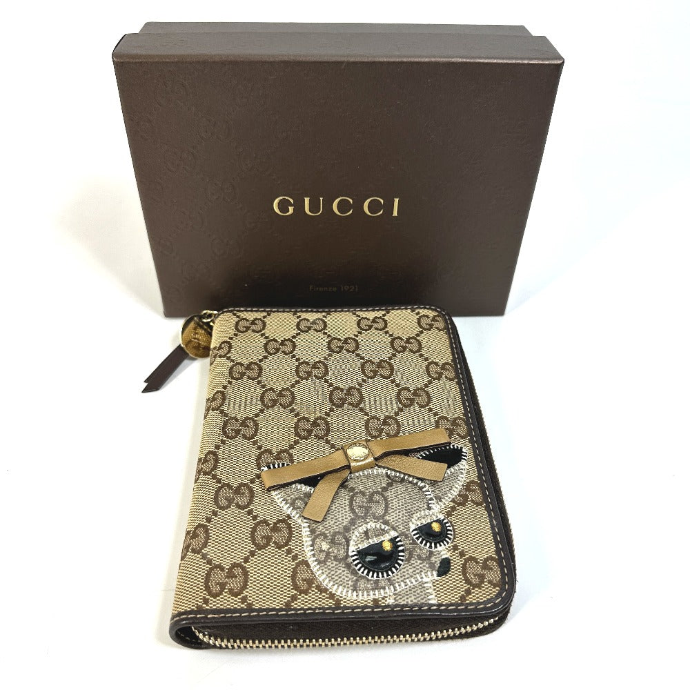 GUCCI 233152 GG グッチョリ チワワ ステーショナリー ラウンドファスナー 手帳カバー GGキャンバス/レザー レディース ブラウン