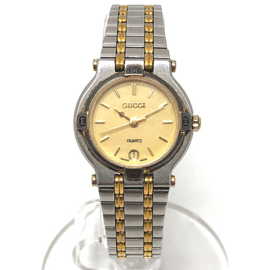 GUCCI 9000L Round Quartz Watch SS Ladies Silver