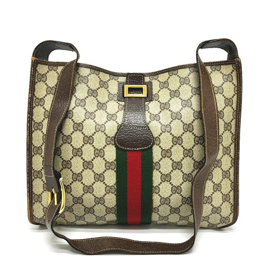 GUCCI Old Gucci GG Plus Webbing Line Shoulder Bag GGPVC/Leather Women's Brown