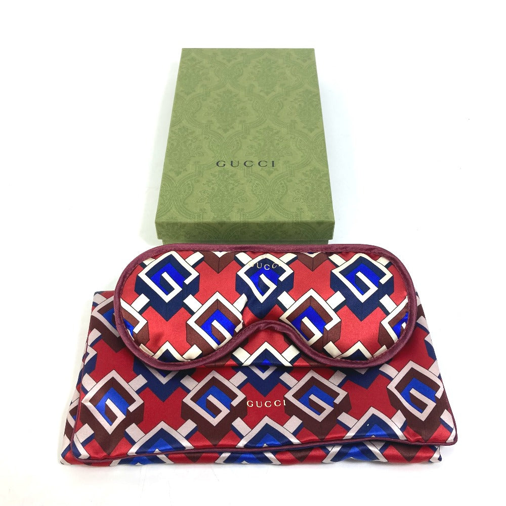 GUCCI 662423 Travel Accessory Geometric G Print Eye Mask with Pouch, Silk, Unisex, Red