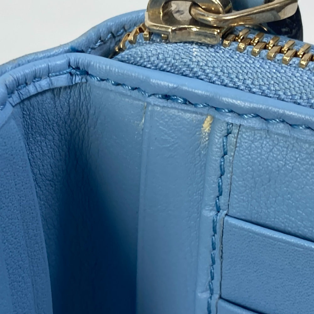 GUCCI 449364 Micro Guccissima Round Zip Long Wallet Leather Women's Light Blue