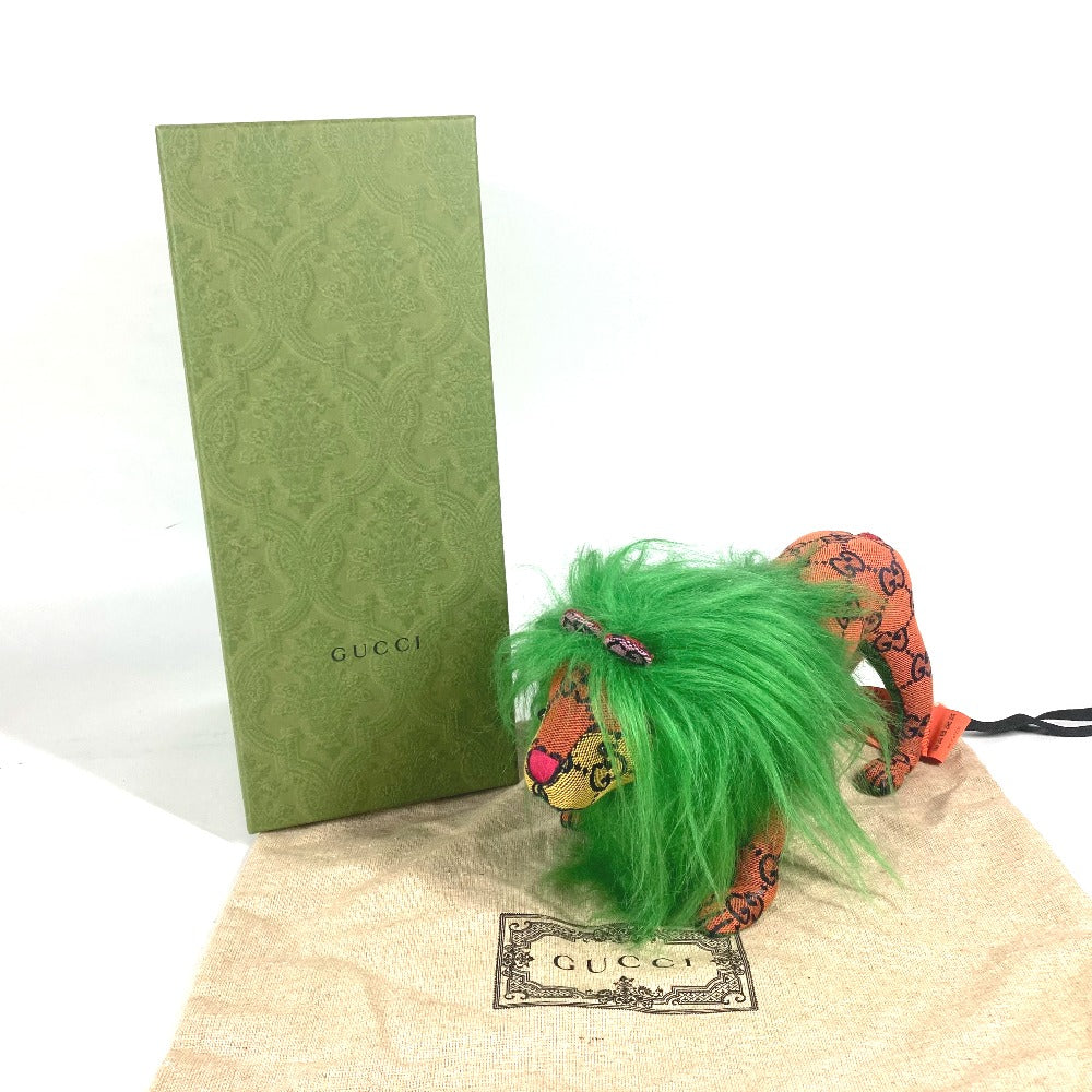 GUCCI 670235 GG Decorative Lion Doll, Interior Decor, Lion Plush Toy, GG Canvas, Women's, Green