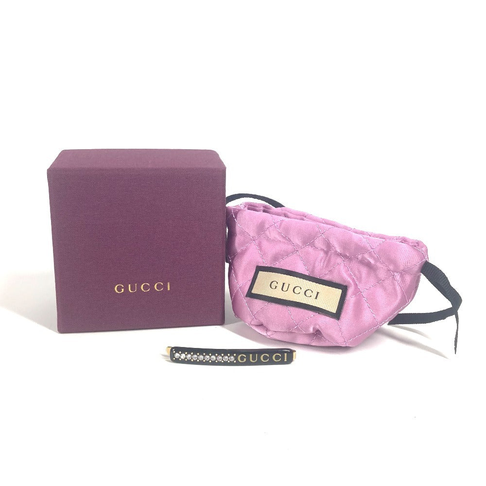 GUCCI GG Logo Rhinestone Hairpin Plastic Hair Accessory for Women in Black