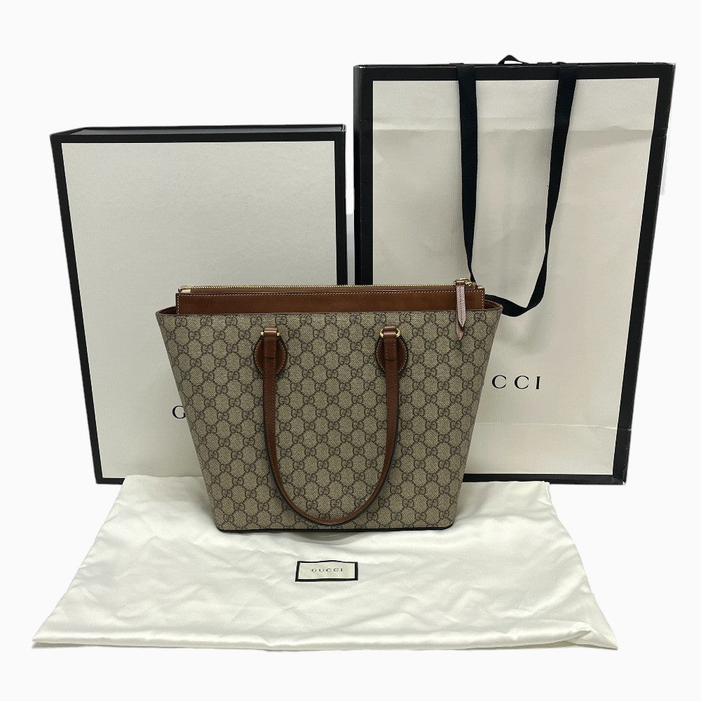 GUCCI 415721 Supreme Shoulder bag, handbag, zip tote, shopping bag Tote Bag GGCanvas Beige Used