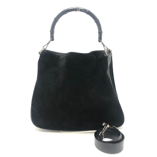 GUCCI 2404 バンブー 2WAY カバン ハンドバッグ 肩掛け ショルダーバッグ レザー/スエード レディース ブラック