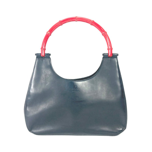 GUCCI 001 3789 Vintage Bamboo Shoulder Bag, Two-Tone Leather Handbag, Women's, Black