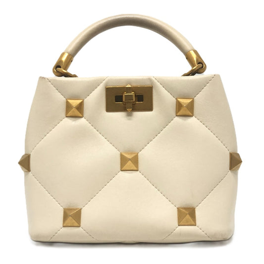 VALENTINO VW0B0197BSF Rockstud Roman Stud Leather Handbag in White
