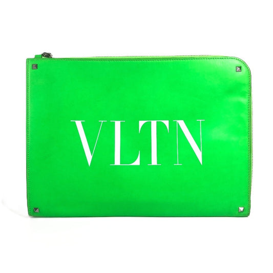 Valentino Garavani ロゴ バイカラー ポーチ カバン クラッチバッグ レザー ユニセックス グリーン - brandshop-reference