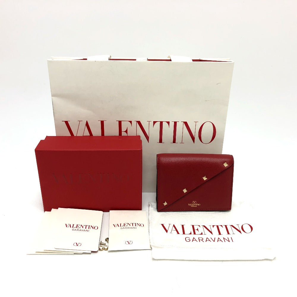 VALENTINO 5W2P0AE4VRF ロックスタッズ コンパクトウォレット 財布 ウォレット 2つ折り財布 レザー レディース レッド - brandshop-reference
