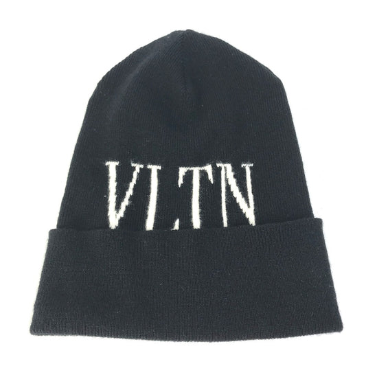 VALENTINO VLTN ロゴ ビーニー 帽子 ニット帽 ニットキャップ ニット帽 ウール メンズ ブラック