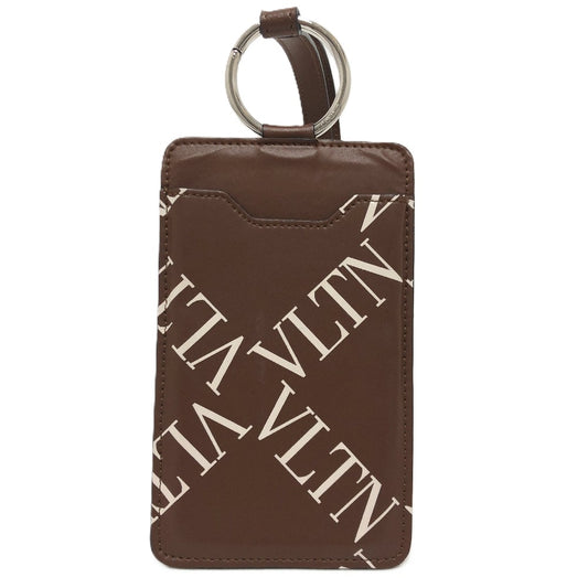 VALENTINO Logo All-Over Print Strap Smartphone Neck Shoulder Bag in Brown Leather, Unisex
