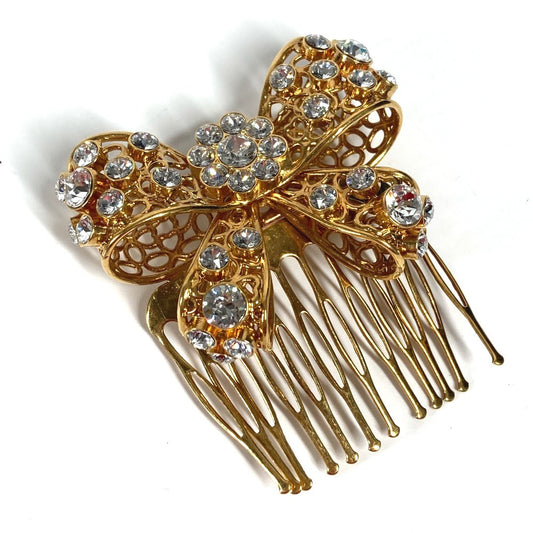 VERSACE Ribbon Rhinestone Kanzashi Hairpin Hairpin Metal Hair Accessory for Women Gold