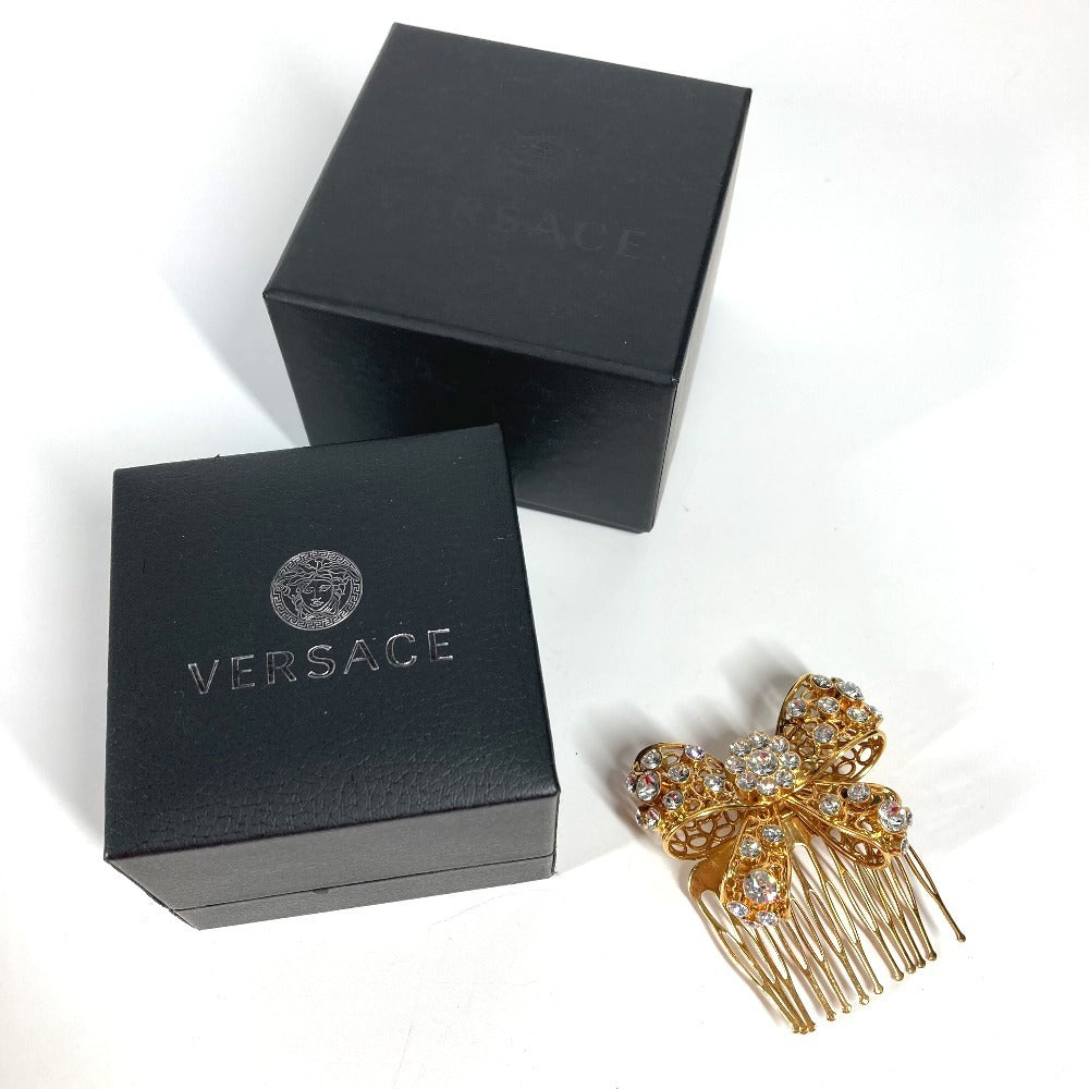 VERSACE りぼん リボン ラインストーン かんざし 簪 ヘアピック ヘアアクセサリー ヘアピン メタル レディース ゴールド - brandshop-reference