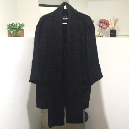 DOLCE&GABBANA F0O07T Women's Wool Long Coat with Scarf, Black