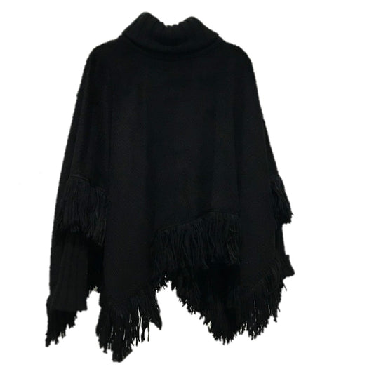 DOLCE&GABBANA F0O02T FU3L2 Turtleneck Fringe Poncho Cashmere Outerwear Women's Black