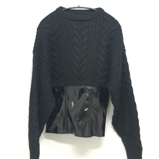DOLCE & GABBANA Women's Black Cable Knit Patent Leather Long Sleeve Sweater