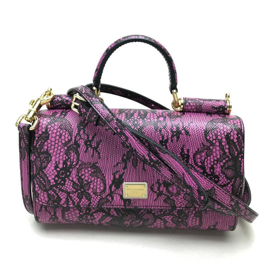 DOLCE & GABBANA lace-patterned crossbody wallet bag, mini handbag, pochette, shoulder bag, leather, women's, purple-pink