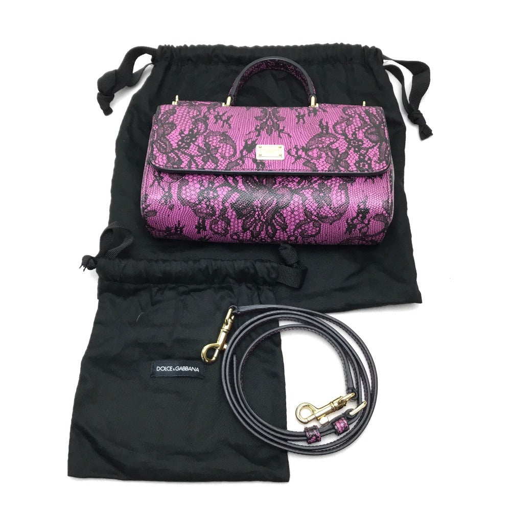 DOLCE&GABBANA レース柄 斜め掛け ウォレットバッグ カバン ミニ ハンドバッグ ポシェット ショルダーバッグ レザー レディース パープルピンク - brandshop-reference