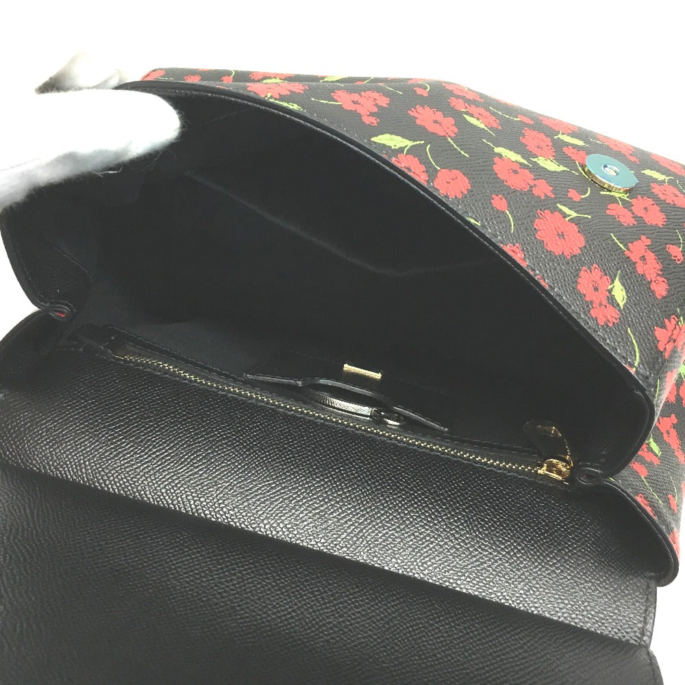DOLCE & GABBANA Floral Sicily Bag, 2-Way Handbag/Shoulder Bag, Leather, Women's, Black, Red, and Green
