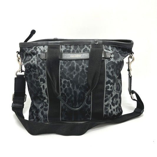 DOLCE & GABBANA Leopard Print 2-Way Bag, Handbag, Shoulder Bag, Crossbody Bag, Tote Bag, Nylon/Leather, Women's, Black