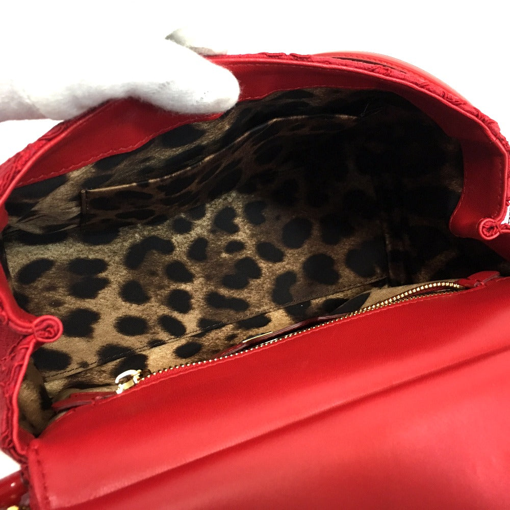 DOLCE & GABBANA Sicily logo plate with floral embroidery. 2-way handbag/shoulder bag in cotton, red.