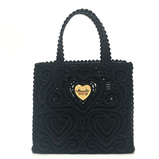 DOLCE&GABBANA ハートプレート カバン レース ハンドバッグ コットン レディース ブラック - brandshop-reference