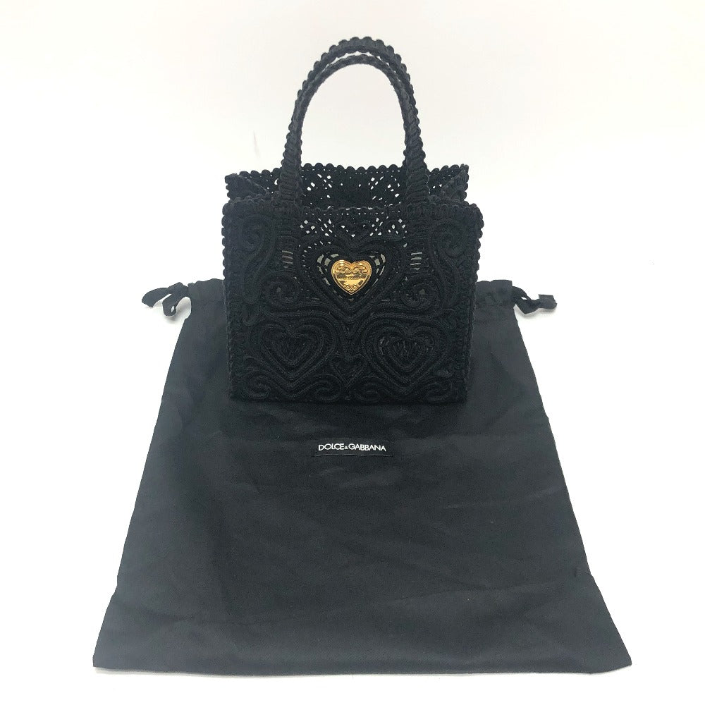 DOLCE&GABBANA Heart Plate Lace Handbag in Cotton, Black