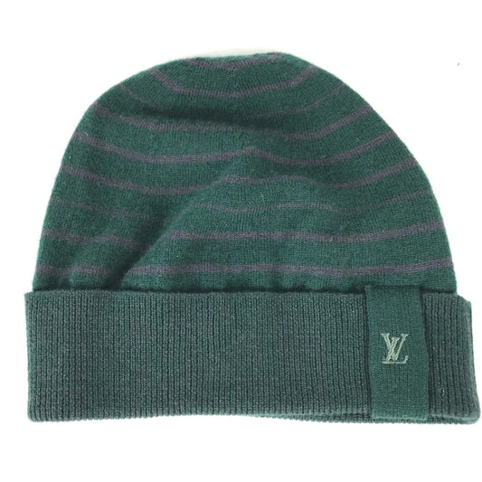 LOUIS VUITTON LV logo striped beanie hat, knit cap, wool knit hat, women's, green